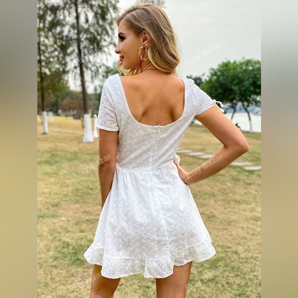 Cotton Eyelet Ruffle hem Dress - Picture 3 of 13